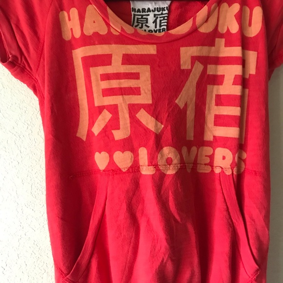 Harajuku Lovers Red Hoodie Top - Picture 2 of 7